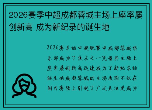 2026赛季中超成都蓉城主场上座率屡创新高 成为新纪录的诞生地 2026赛季中超成都蓉城主场上座率屡创新高 成为新纪录的诞生地